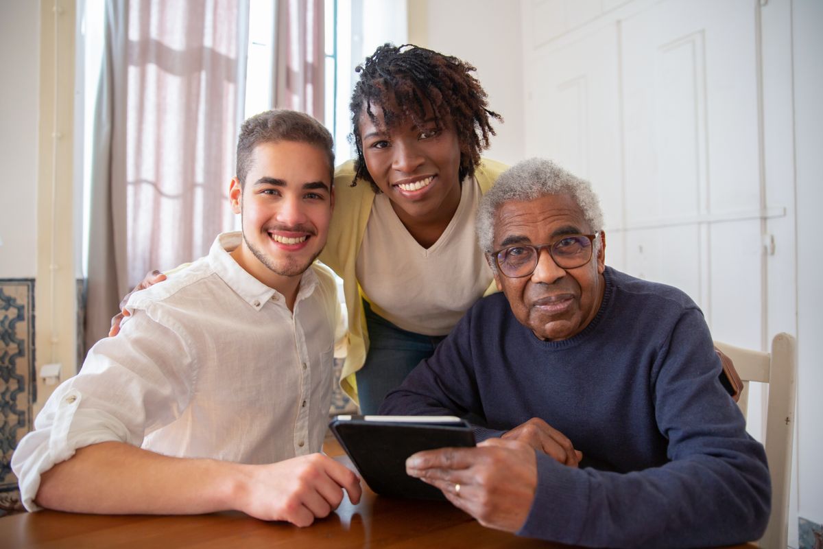 Family reviewing savings together at home